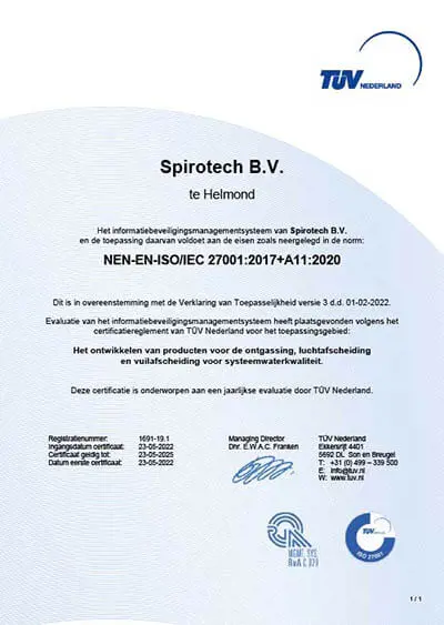 TUV Certificate ISO 27001 - Spirotech